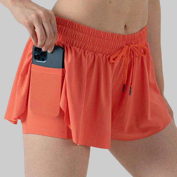 Maddie 2 in 1 Flowy Sports Shorts (Coral Red)