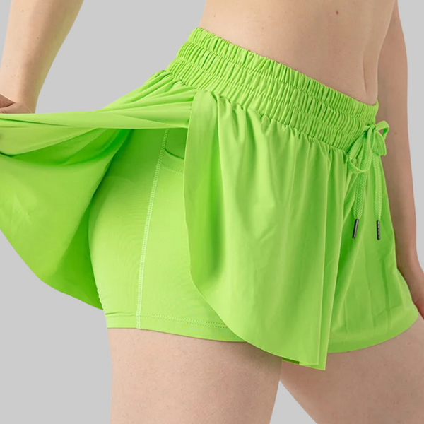 Maddie 2 in 1 Flowy Sports Shorts (Yellow Green)