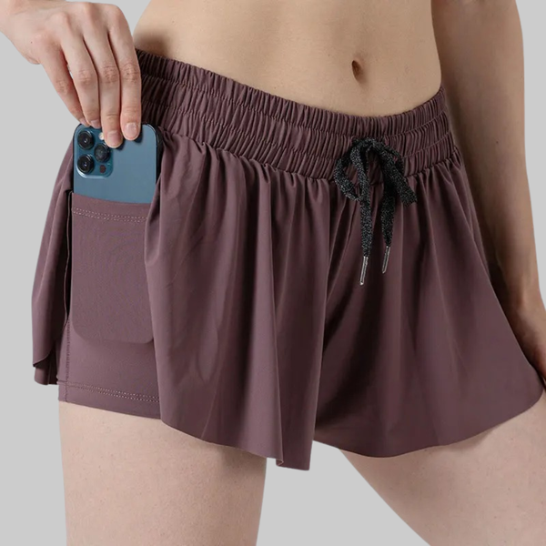 Maddie 2 in 1 Flowy Sports Shorts (Dark Brown)