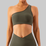 Olivia One Shoulder Sports Bra (Green)