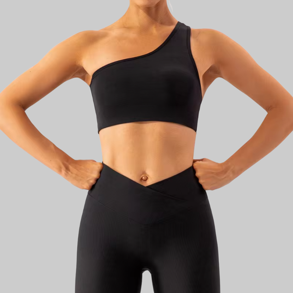 Olivia One Shoulder Sports Bra (Black)