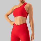 Olivia One Shoulder Sports Bra (Red)