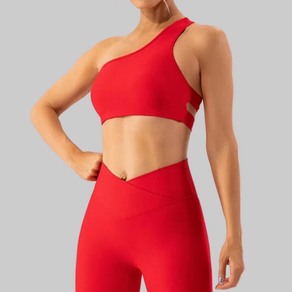 Olivia One Shoulder Sports Bra (Red)