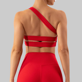 Olivia One Shoulder Sports Bra (Red)