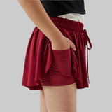 Maddie 2 in 1 Flowy Sports Shorts (Wine Red)