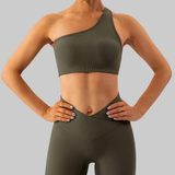 Olivia One Shoulder Sports Bra (Green)