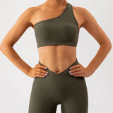 Olivia One Shoulder Sports Bra (Green)