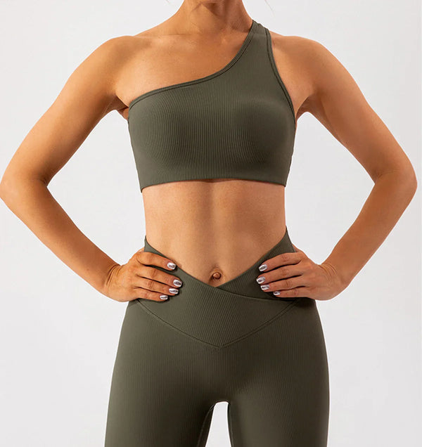 Olivia One Shoulder Sports Bra (Green)