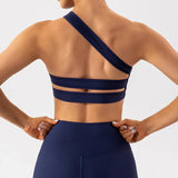 Olivia One Shoulder Sports Bra (Blue)