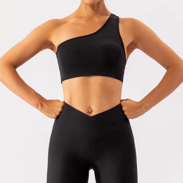 Olivia One Shoulder Sports Bra (Black)