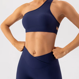 Olivia One Shoulder Sports Bra (Blue)