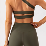 Olivia One Shoulder Sports Bra (Green)