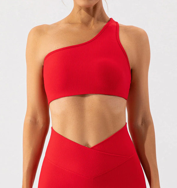 Olivia One Shoulder Sports Bra (Red)